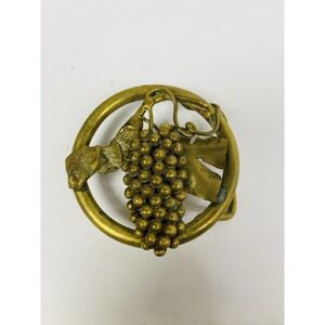 Brass Cluster Grapes & Vine Belt Buckle Signed 84 Vintage Wine Winery Fruit